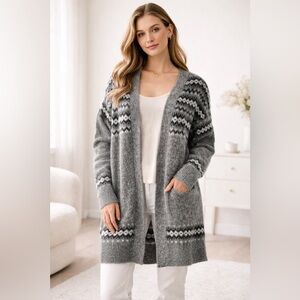 Vintage Gold Hawk Luxury 100% Angora Fair Isle Cardigan Fuzzy Nordic Sweater XS